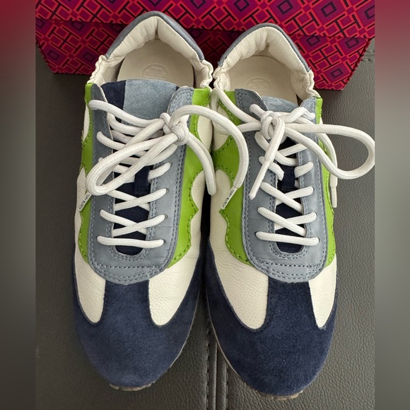 Tory Burch New Ivory/ Greenery Leather Sneakers - Picture 3 of 5